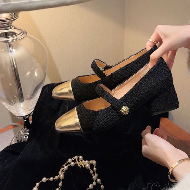 Cap-Toe Block Heel Mary Jane Pumps