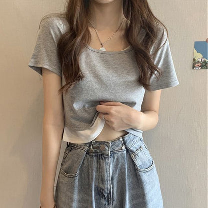 Short-Sleeve Scoop Neck Mock Two Piece Tee