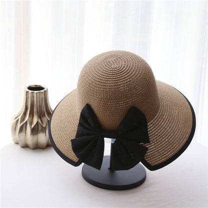 Bow Piped Sun Straw Hat