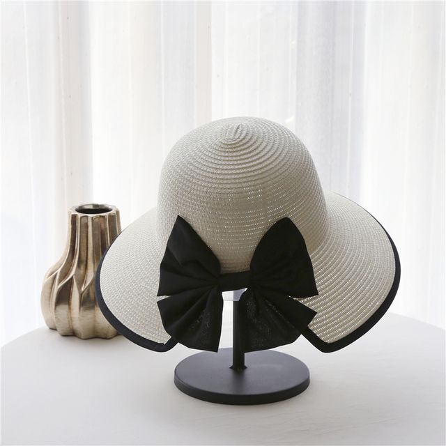 Bow Piped Sun Straw Hat