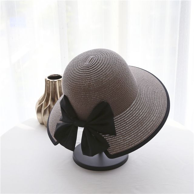 Bow Piped Sun Straw Hat