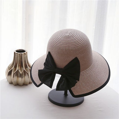 Bow Piped Sun Straw Hat