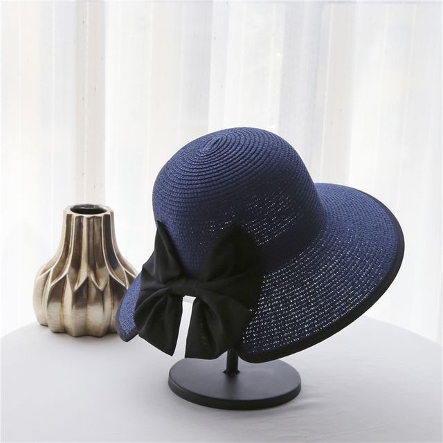 Bow Piped Sun Straw Hat