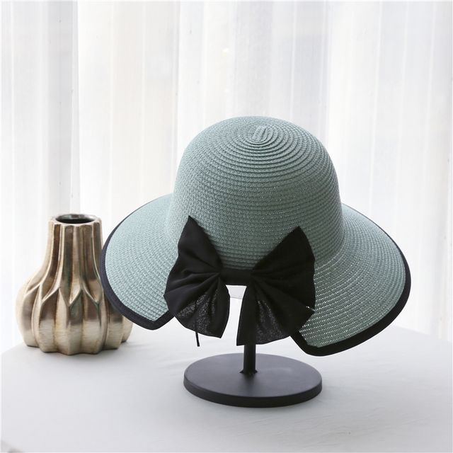 Bow Piped Sun Straw Hat