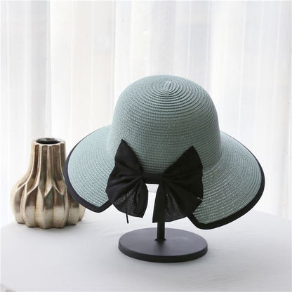 Bow Piped Sun Straw Hat