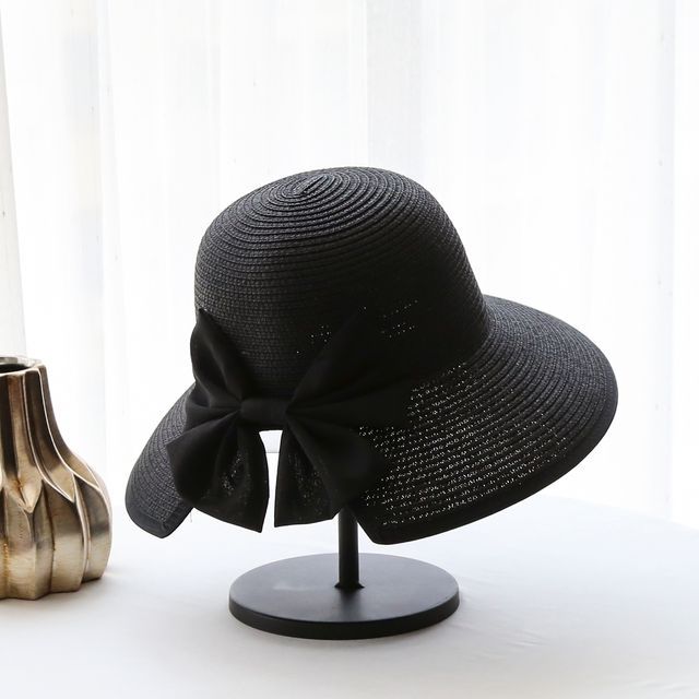 Bow Piped Sun Straw Hat