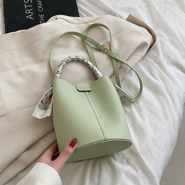 Faux Leather Top Handle Bucket Bag