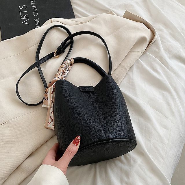 Faux Leather Top Handle Bucket Bag