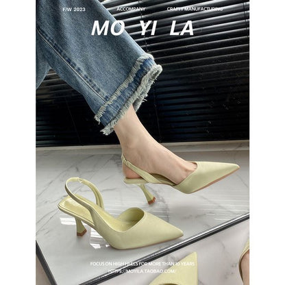 Plain High Heel Slingback Mules
