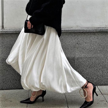 A-Line Waist Maxi Plain Skirt High
