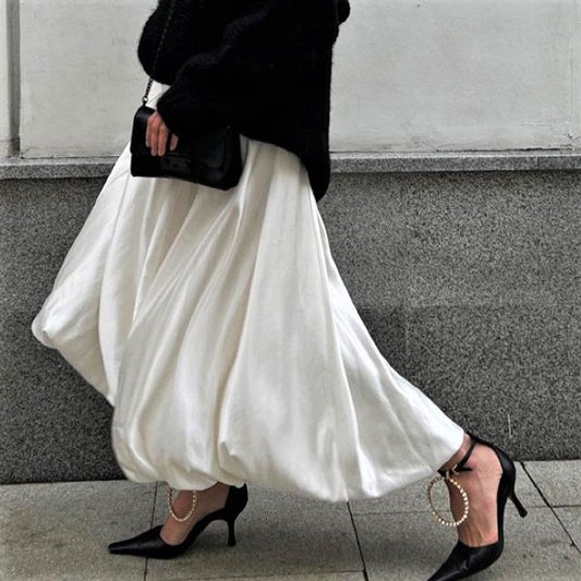 A-Line Waist Maxi Plain Skirt High