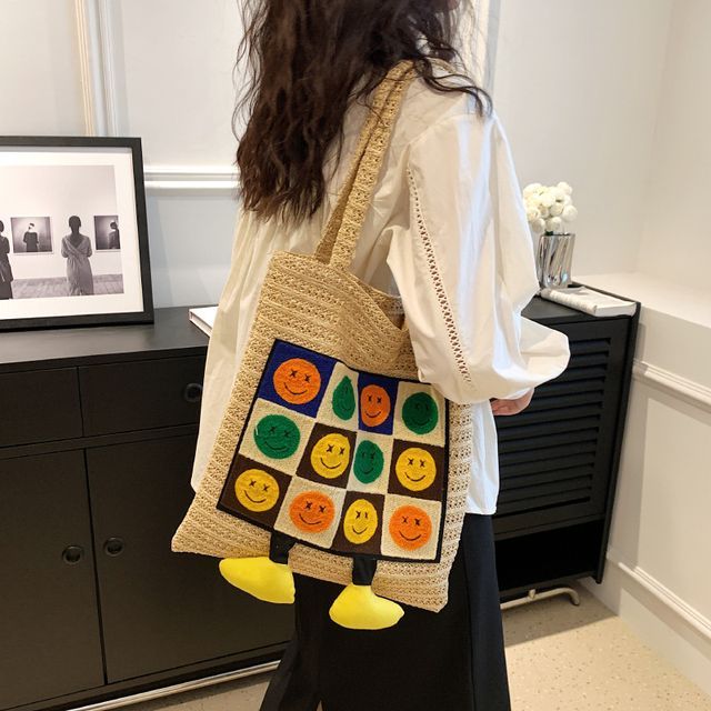 Smiley Face Crochet Tote Bag