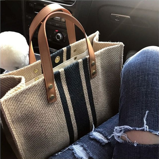 Striped Canvas Tote Bag