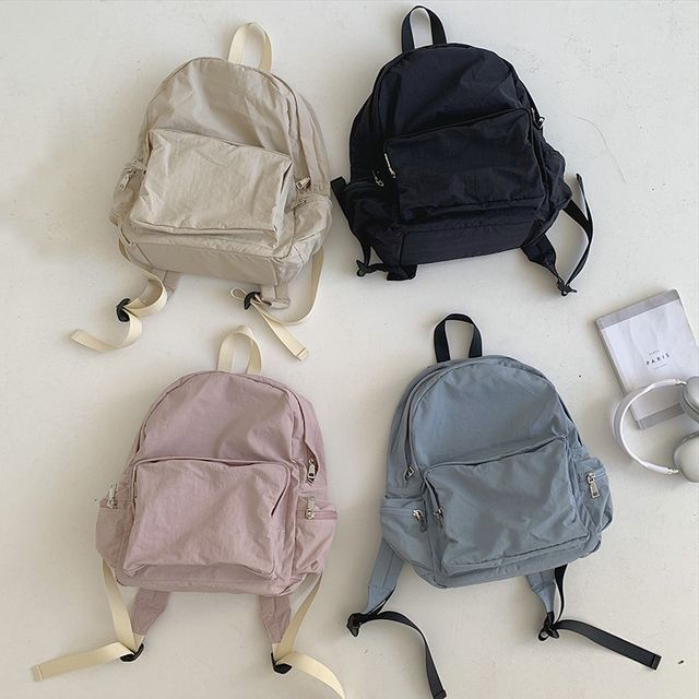 Nylon Plain Zip Backpack