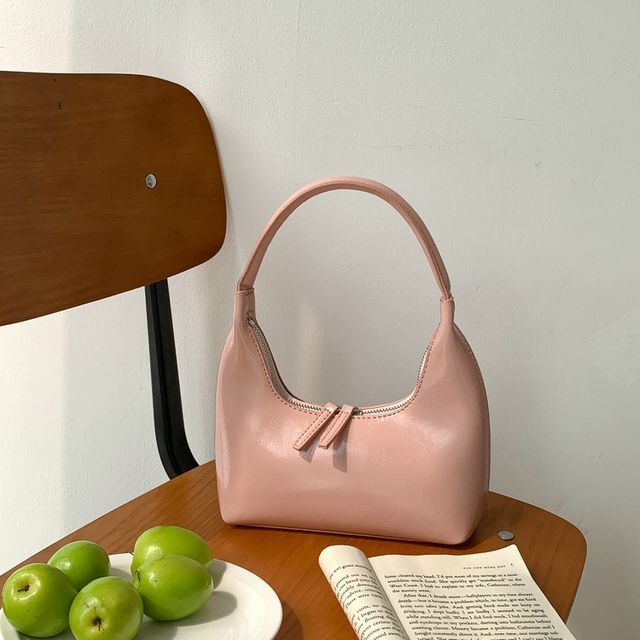 Faux Leather Plain Zip Shoulder Bag