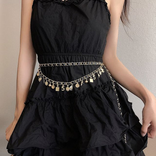 Leather Waist Alloy Layered Belt Chain Faux Fringed
