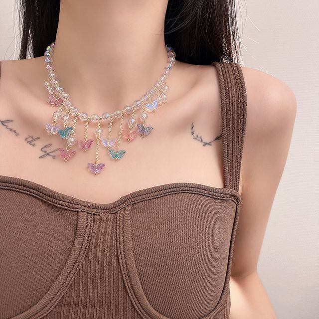Alloy Fringed Butterfly Choker
