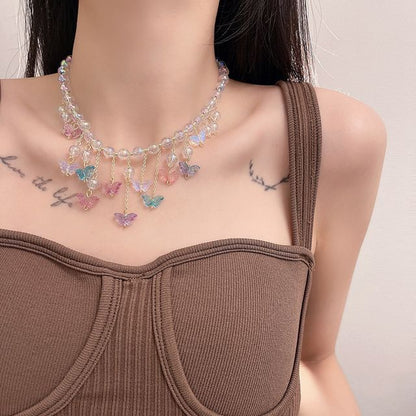 Alloy Fringed Butterfly Choker