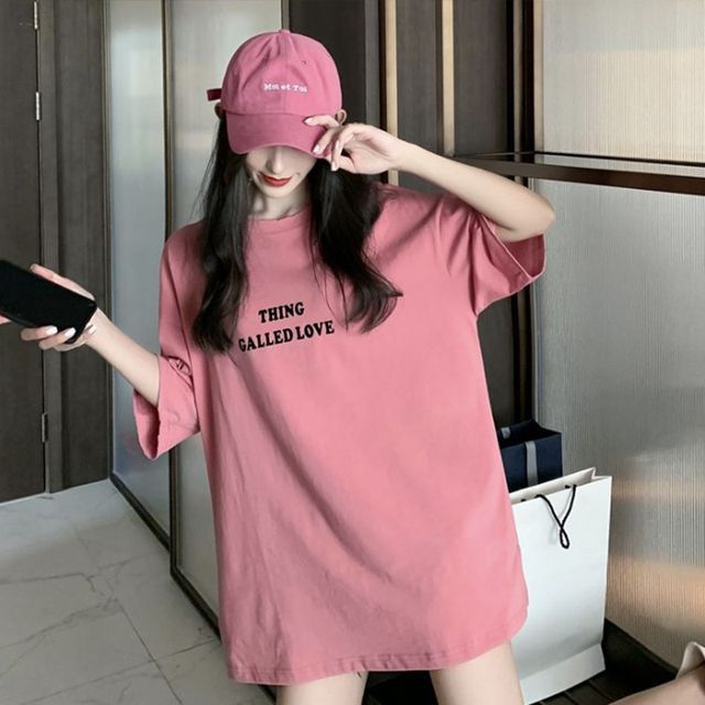 Short-Sleeve Round Neck Lettering Tee