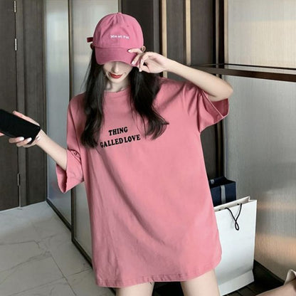 Short-Sleeve Round Neck Lettering Tee