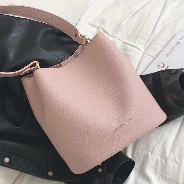 Faux Leather Plain Bucket Bag