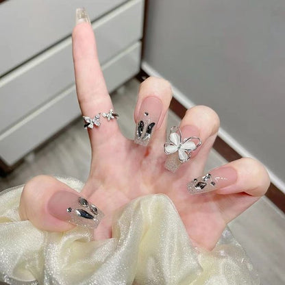 Butterfly Rhinestone Faux Nail Tips