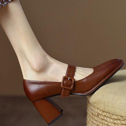 Plain Chunky Heel Mary Jane Pumps