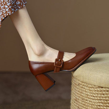 Plain Chunky Heel Mary Jane Pumps