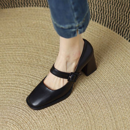Plain Chunky Heel Mary Jane Pumps