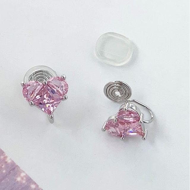 Rhinestone Heart Stud Earring / Clip-On Earring