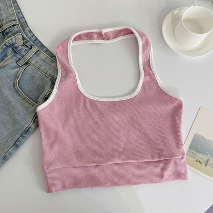 Neckholder-Camisole-Top in Farbblock-Optik