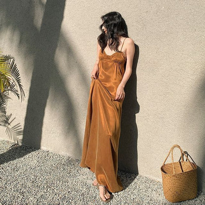 Spaghetti Strap Plain Maxi Smock Dress