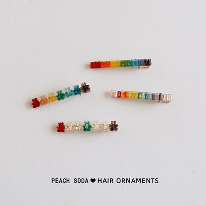 Pince à cheveux en résine ours / arc-en-ciel