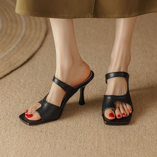 Toe Loop Cutout High Heel Slide Sandals