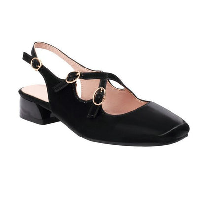 Square Toe Cross Strap Slingback Chunky Heel Sandals