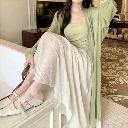 Plain Front Open Midi Cardigan