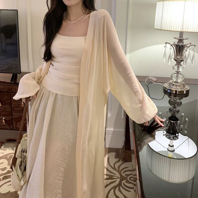 Plain Front Open Midi Cardigan