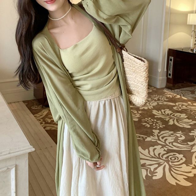 Plain Front Open Midi Cardigan