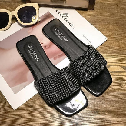 Rhinestone Flat Slide Sandals