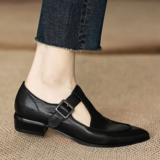 Pointed T-Strap Plain Mary Jane Shoes