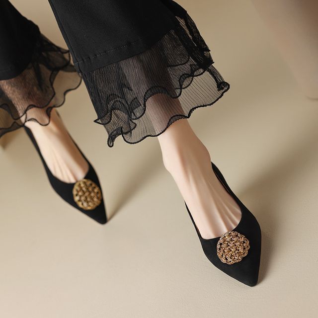 Kitten-Heel Rhinestone Pointed Pumps