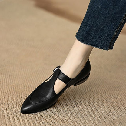 Pointed T-Strap Plain Mary Jane Shoes