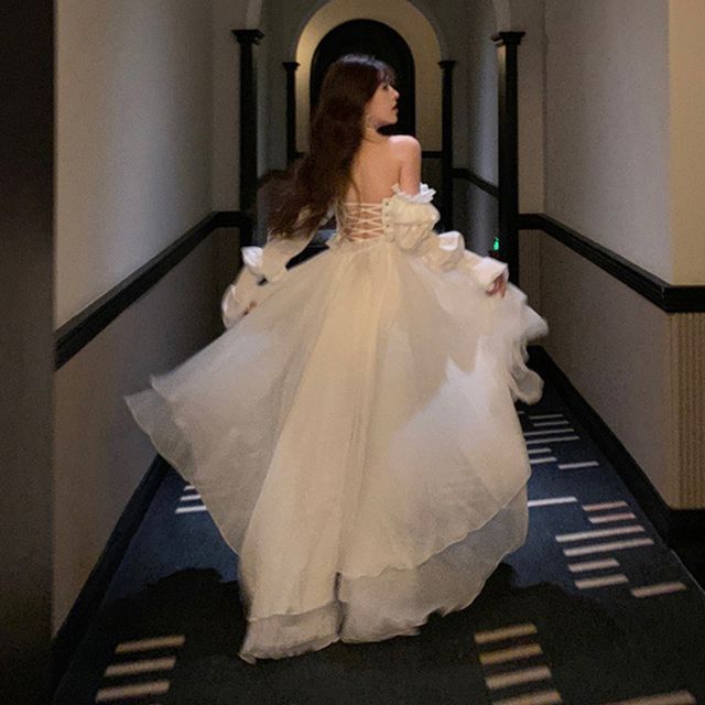 Low Sweetheart Mesh Long-Sleeve Evening Gown High Neckline