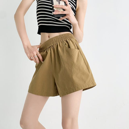 Elastic Waist Plain Shorts