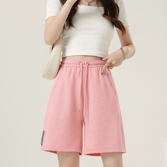 Drawstring Waist Plain Shorts