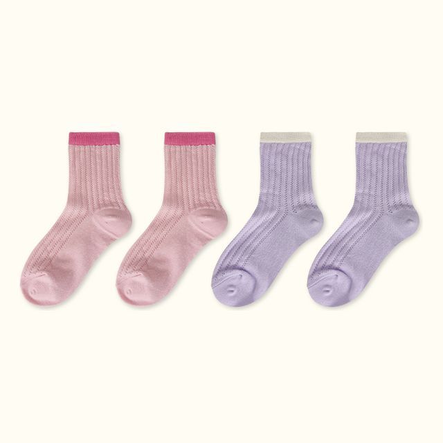 Contrast Trim Pointelle Knit Socks / Set