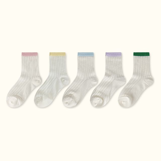 Contrast Trim Pointelle Knit Socks / Set