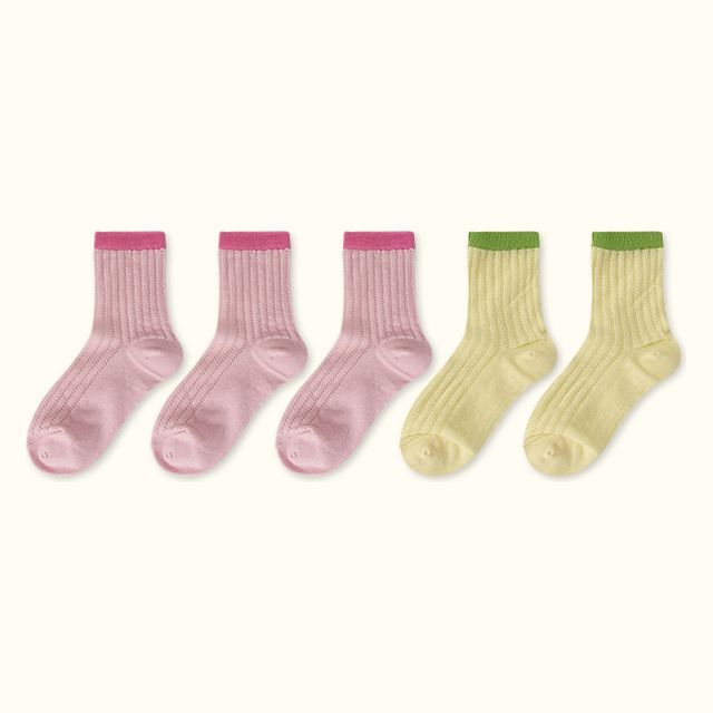 Contrast Trim Pointelle Knit Socks / Set