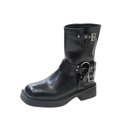 Short Boots Heel Buckled Chunky