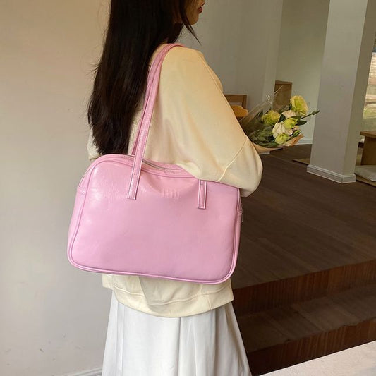 Plain Faux Leather Carryall Bag